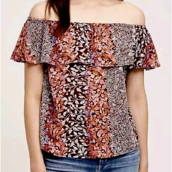 Anthropologie Maeve Floral Vallita Off-Shoulder Top Size Small Boho Blouse N39 - Picture 3 of 12